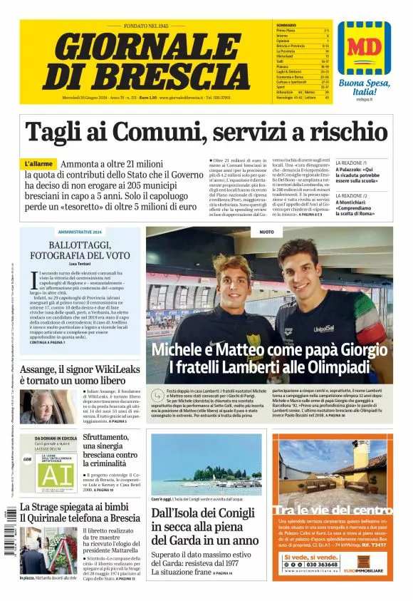 Prima-pagina-giornale di brescia-oggi-edizione-del-2024-06-26